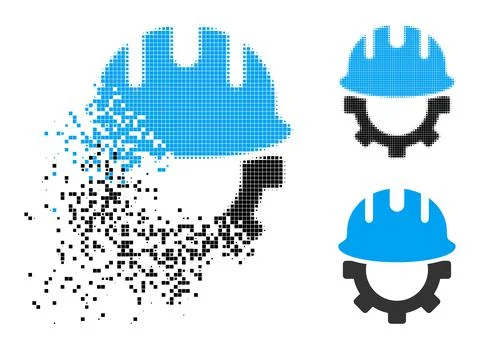 Dissipated and Halftone Pixelated Development Hardhat Glyph 스톡 일러스트
