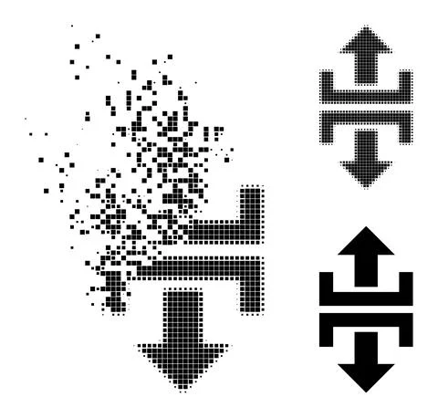 Dissipated and Halftone Pixelated Divide Vertical Direction Icon Stock Illustration