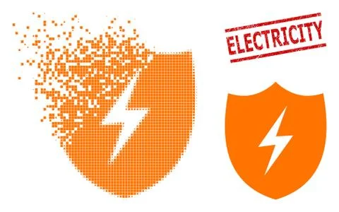 Dissipated Dot Electric Shield Icon and Distress Electricity Stamp Illustrazione stock