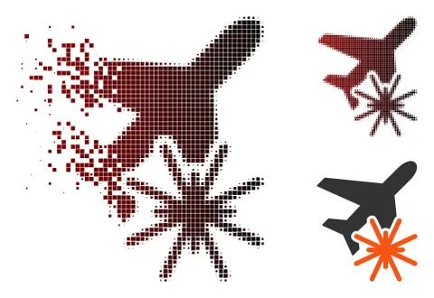 Dissipated Dot Halftone Aiplane Explosion Icon Stock Illustration