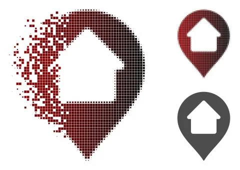 Dissipated Dot Halftone Home Marker Icon Stock Illustration