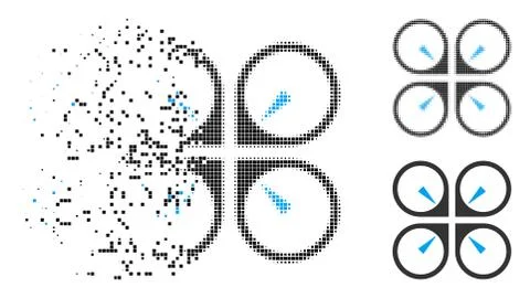 Dissipated Dot Halftone Hover Drone Icon Stock Illustration