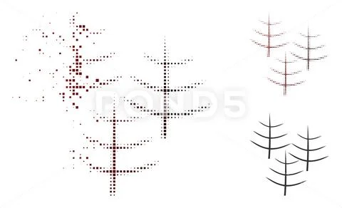 Dissipated Dotted Halftone Dead Forest Icon Stock Illustration