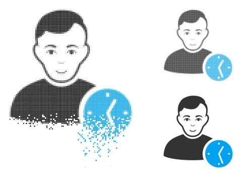 Dissipated Dotted Halftone User Clock Icon with Face Stock Illustration
