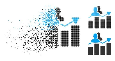Dissipated Pixel Halftone Audience Graph Icon Stock Illustration