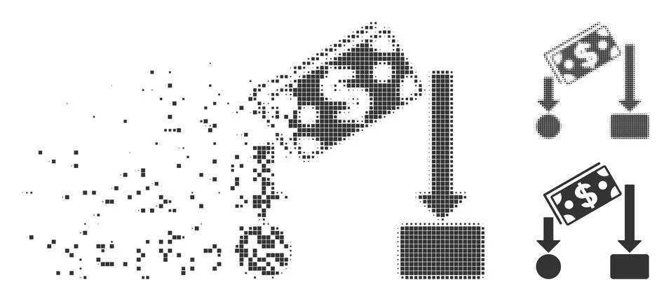 Dissipated Pixel Halftone Cash Flow Icon Illustrazione stock