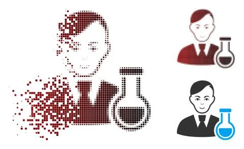 Dissipated Pixel Halftone Chemist Icon Stock Illustration