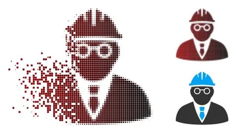 Dissipated Pixel Halftone Clever Engineer Icon Stockillustratie