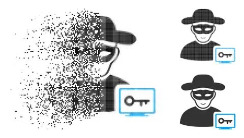 Dissipated Pixel Halftone Computer Hacker Icon with Face Stock Illustration