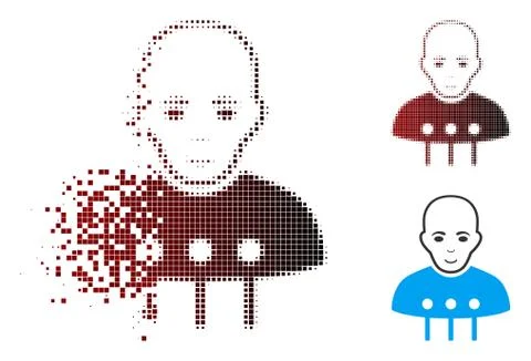 Dissipated Pixel Halftone Cyborg Interface Icon Illustration