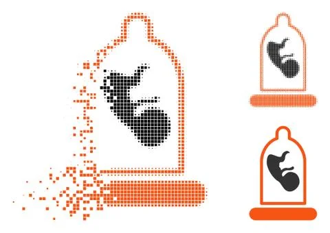 Dissipated Pixel Halftone Embryo Inside Condom Icon Stock Illustration