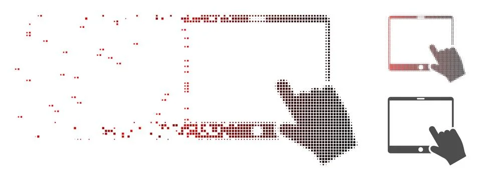 Dissipated Pixel Halftone Hand Pointer Tablet Icon Stock Illustration