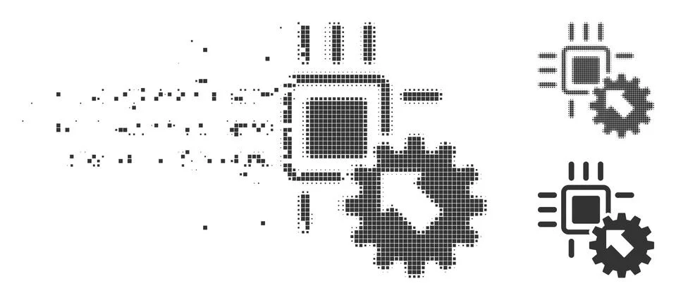 Dissipated Pixel Halftone Hitech Processor And Gear Integration Icon 스톡 일러스트