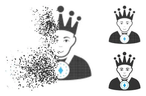 Dissipated Pixel Halftone King Icon with Face Illustrazione stock