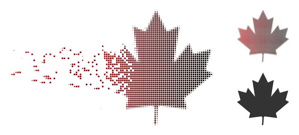 Dissipated Pixel Halftone Maple Leaf Icon Stock Illustration