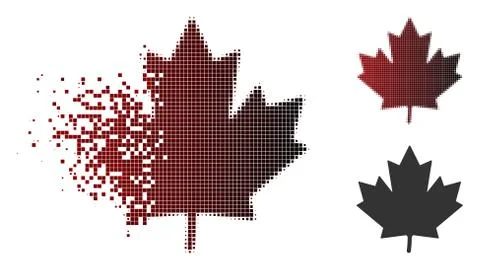 Dissipated Pixel Halftone Maple Leaf Icon Stock Illustration
