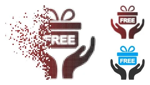 Dissipated Pixel Halftone Present Give Hands Icon Stock Illustration