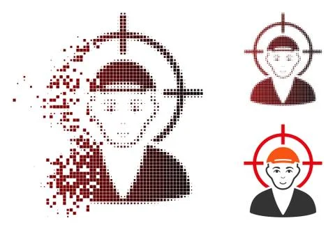 Dissipated Pixel Halftone Target Boy Icon with Face Illustrazione stock