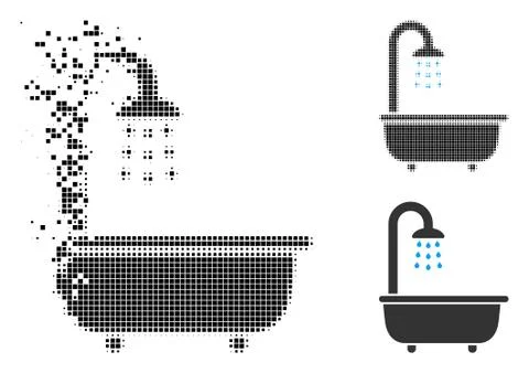 Dissipated Pixelated Halftone Bath Shower Icon Illustrazione stock