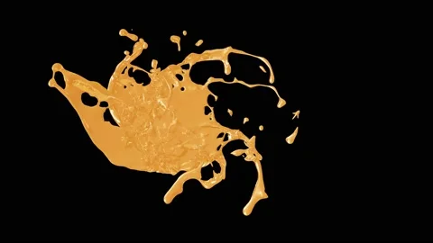 Dissolution of orange juice or orange liquid. Black background. 3d rendering Stock Footage 234588236