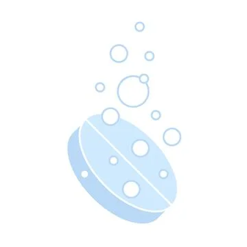 Dissolve effervescent tablet with bubbles, fizzy drug, line art. Dissolution Stock Illustration