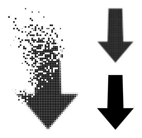Dissolved and Halftone Pixel Arrow Down Glyph 库存插图
