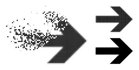 Dissolved and Halftone Pixel Arrow Right Glyph Stock Illustration