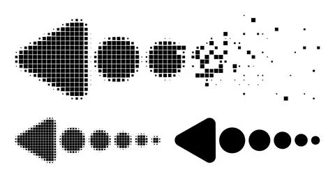 Dissolved and Halftone Pixelated Arrow Left Icon Stock Illustration
