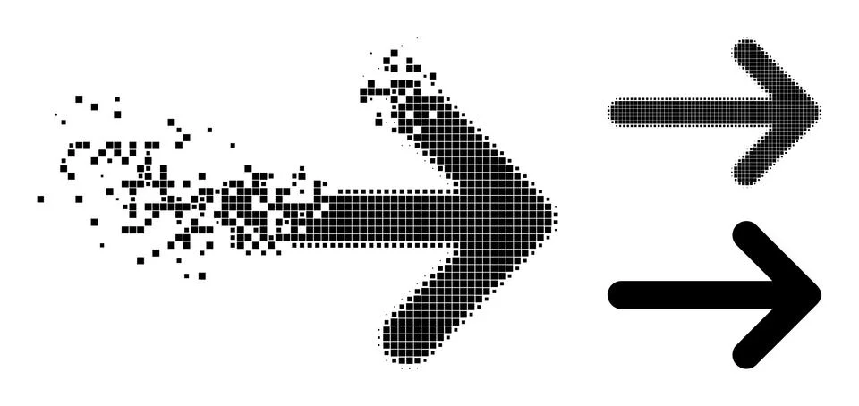 Dissolved and Halftone Pixelated Arrow Right Glyph Stock Illustration