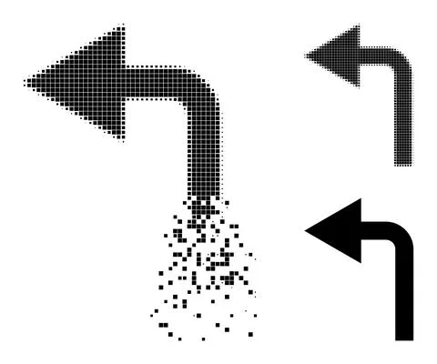 Dissolved and Halftone Pixelated Turn Left Icon Stock Illustration