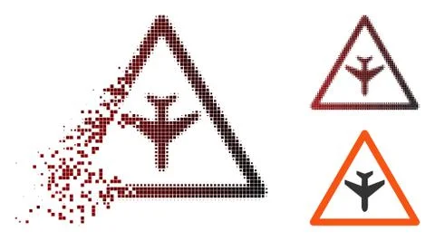 Dissolved Dot Halftone Airplane Warning Icon Stockillustratie