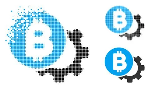 Dissolved Dot Halftone Bitcoin Options Gear Icon Illustrazione stock