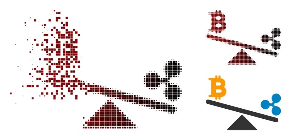 Dissolved Dot Halftone Bitcoin Ripple Swing Balance Icon Illustrazione stock
