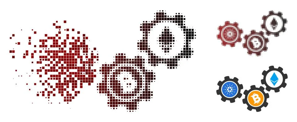Dissolved Dot Halftone Cardano Cryptocurrency Gears Icon 스톡 일러스트