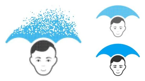Dissolved Dot Halftone Head Umbrella Icon with Face Stock Illustration