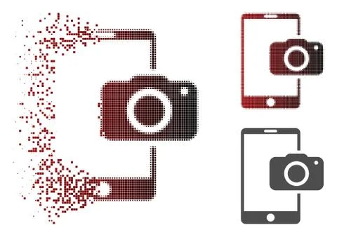 Dissolved Dot Halftone Mobile Camera Icon Illustrazione stock