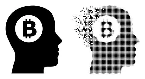 Dissolved Dotted and Original Bitcoin Thinking Icon Illustrazione stock