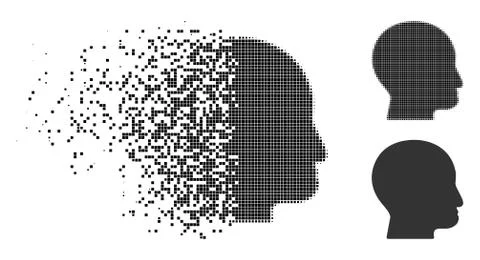 Dissolved Dotted Halftone Bald Head Icon Stock Illustration