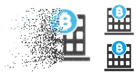 Dissolved Dotted Halftone Bitcoin Office Building Icon Ilustración de archivo