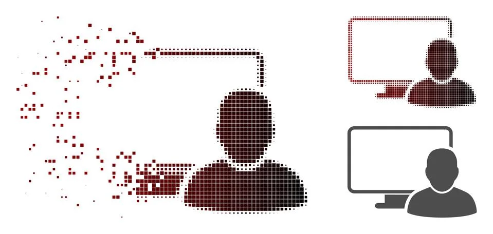 Dissolved Dotted Halftone Computer User Icon Stock Illustration