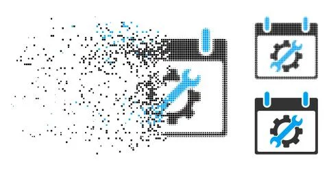 Dissolved Dotted Halftone Configuration Tools Calendar Day Icon Illustrazione stock