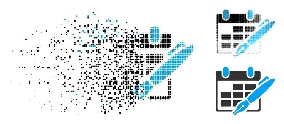Dissolved Dotted Halftone Edit Calendar Table Icon Stock Illustration