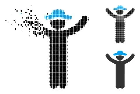Dissolved Dotted Halftone Hands Up Gentleman Icon Stock Illustration