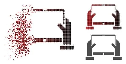 Dissolved Dotted Halftone Hands Hold Tablet Icon Stock Illustration