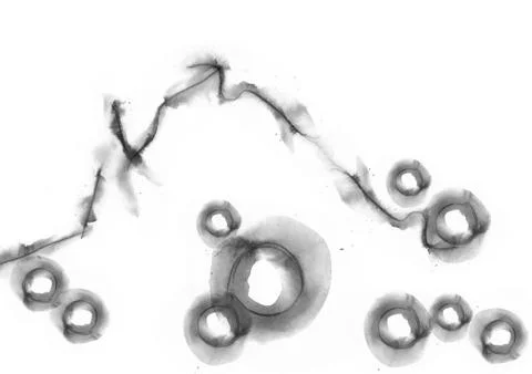 Dissolved ink lines and circular create shape of mountain and spirits illusta Stock Illustration