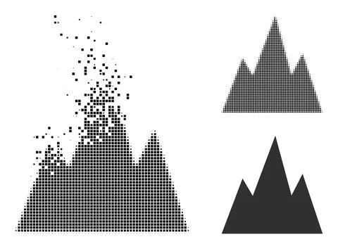Dissolved Pixel and Original Mountains Icon Stock Illustration