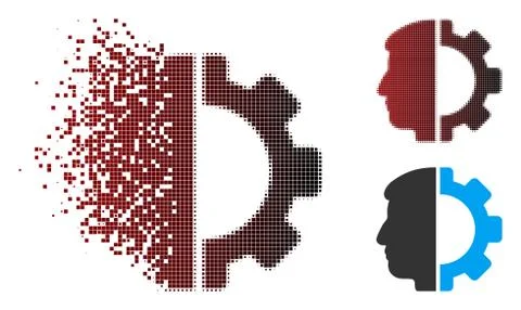 Dissolved Pixel Halftone Android Head Icon Stock Illustration