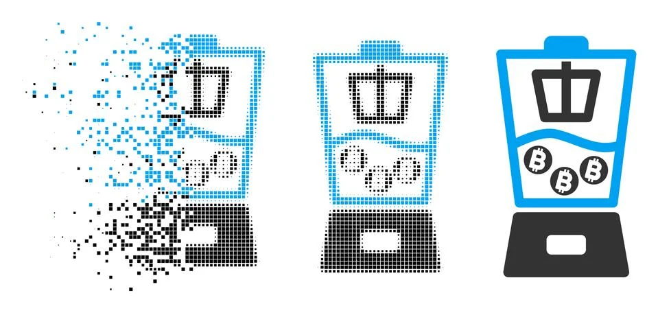 Dissolved Pixel Halftone Bitcoin Mixer Icon Illustrazione stock