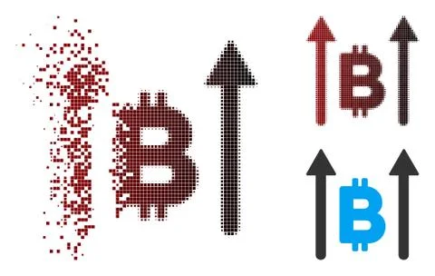 Dissolved Pixel Halftone Bitcoin Send Arrows Icon Stock Illustration