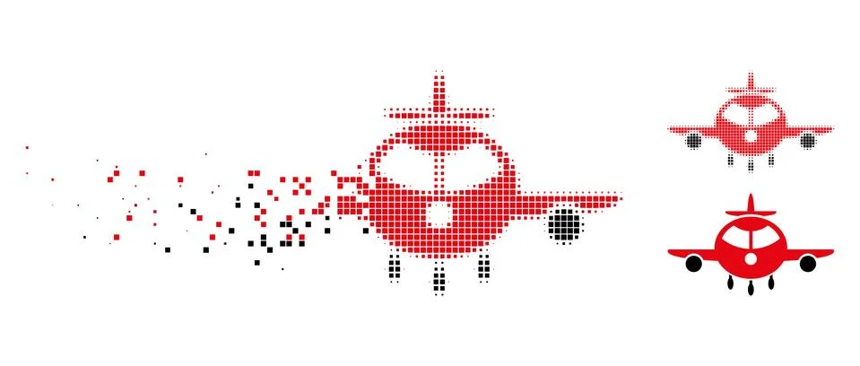 Dissolved Pixel Halftone Cargo Plane Icon Stock Illustration